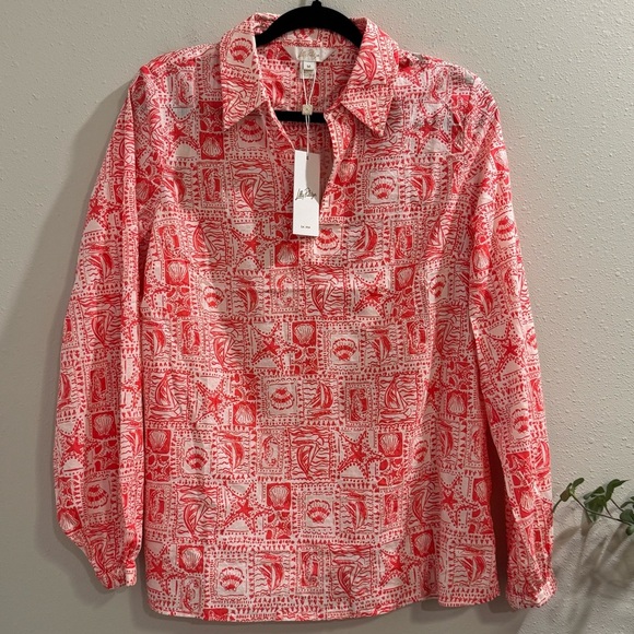 Lilly Pulitzer NWT Medium Mizner Red Seaside Harbour Jae Tunic Blouse Preppy - Picture 1 of 6